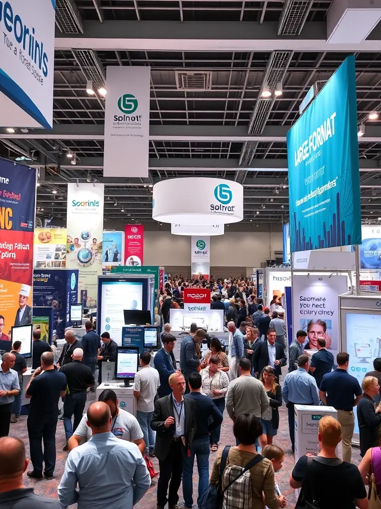 A diverse group of vendors at a trade show, showcasing the variety of potential partnerships available to businesses with strong vendor accounts.